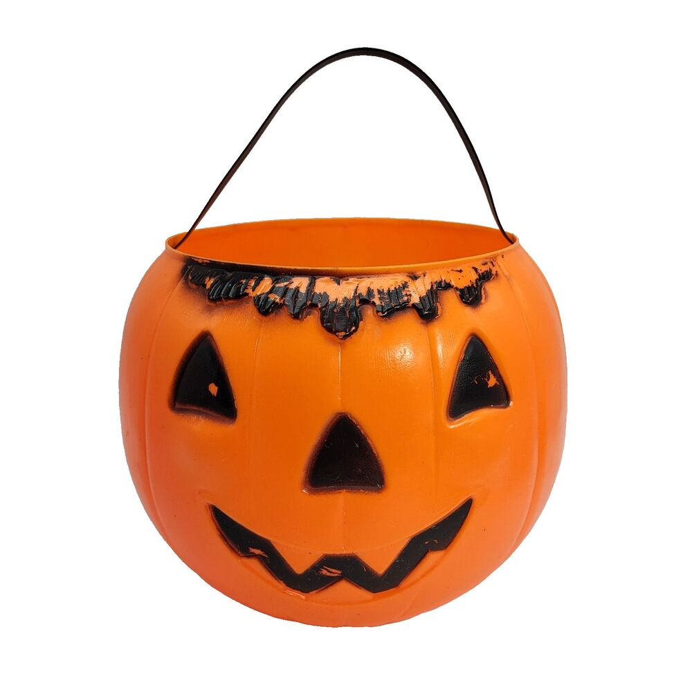 Vintage 1970 Empire Pumpkin Jack-O-Lantern Blow Mold Candy Pail Treat Bucket
